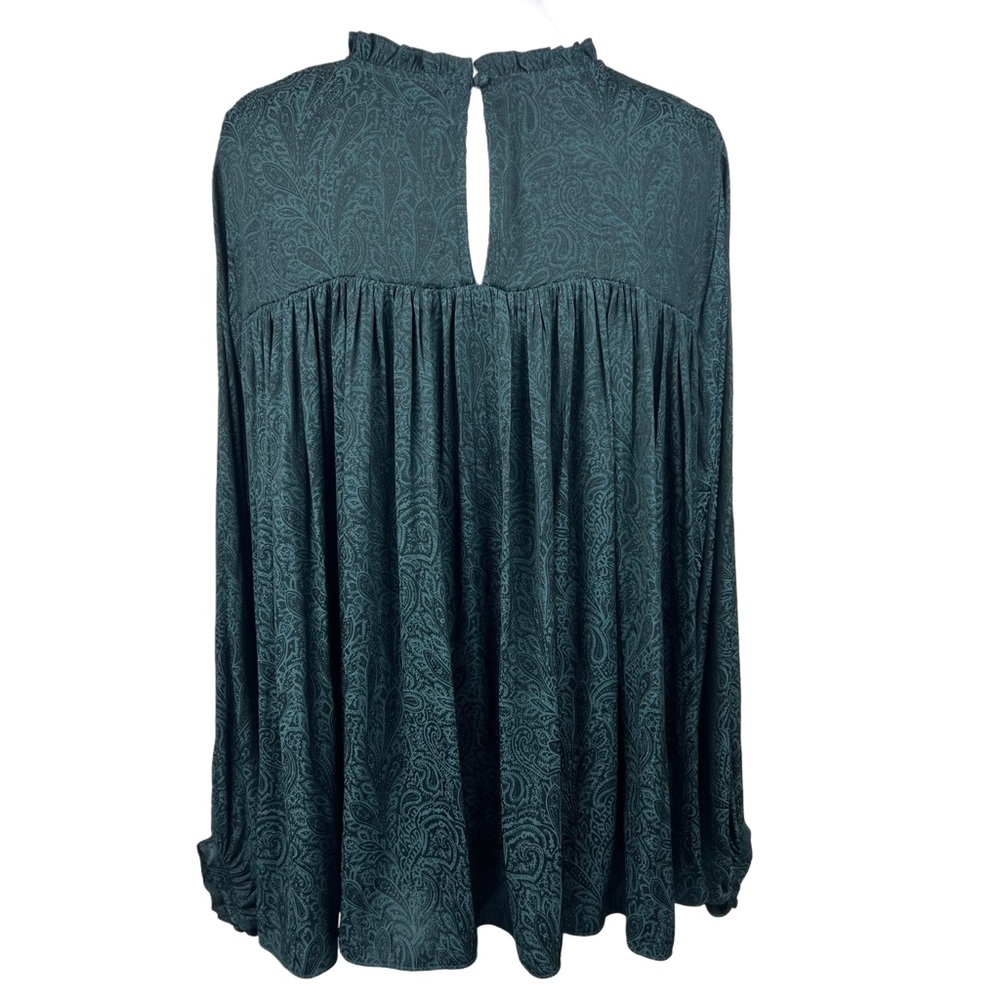 Gentle Fawn Size Medium Teal Paisley Boho Blouse Lace Yoke Flowy Shirt Top - Picture 4 of 7